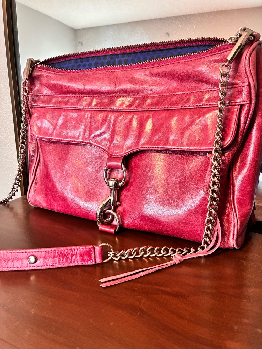 Rebecca Minkoff Metallic Red Leather Shoulder Bag with Chain Strap